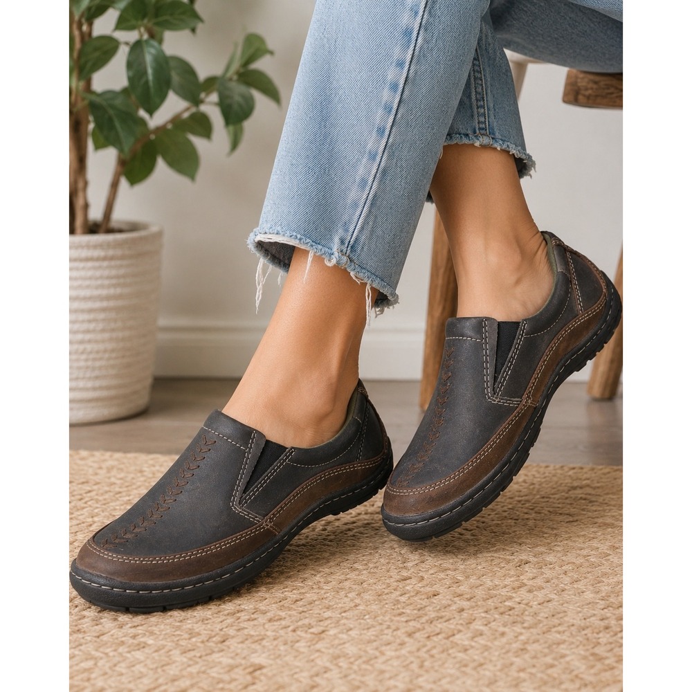 Earth Inquire Black Gaucho Leather Kalso Negative Heel Slip On Loafers Womens 7B